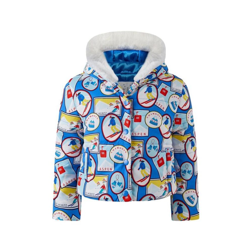 Rachel Riley Girls Ski Travel Printed Puffer Jacket